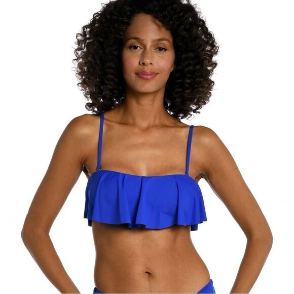 La Blanca Island Goddess Ruffle Bandeau Swimsuit- Sapphire Size 10 NWT - Picture 3 of 13